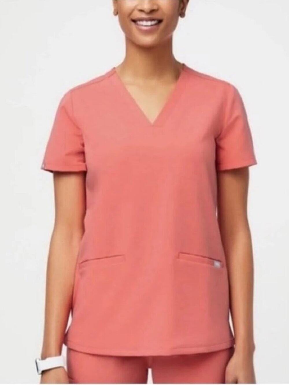 Figs XS Casma Scrub Top Coral Pink Womens